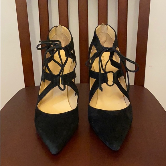 Ivanka Trump Black Suede Lace Up Pumps - Picture 1 of 7